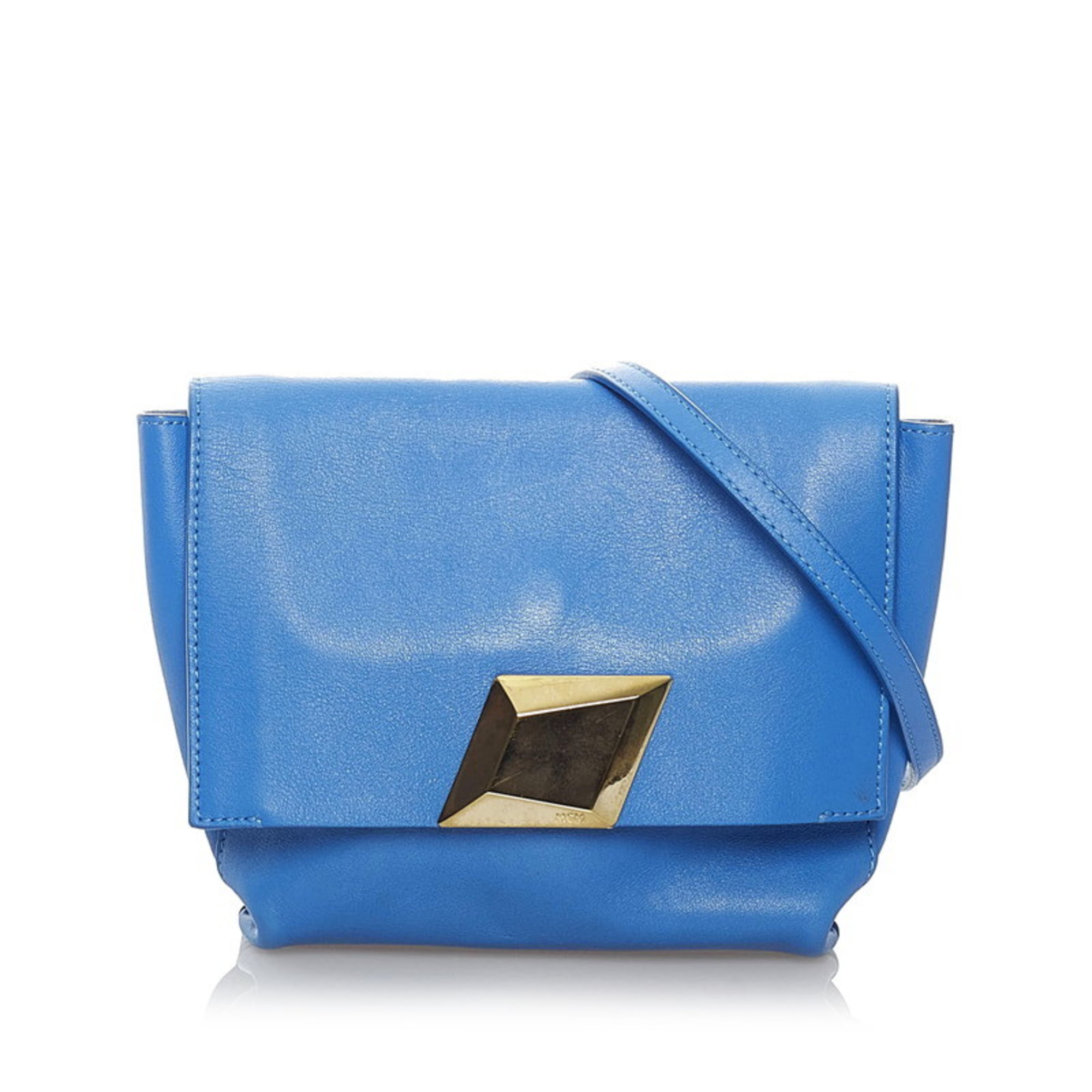 Mcm Shoulder Bag Blue Leather Pvc Ladies